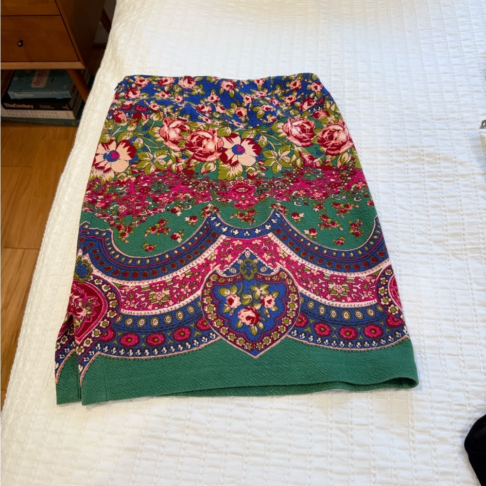 Anthropologie Floral Pencil Skirt - Green and Pink